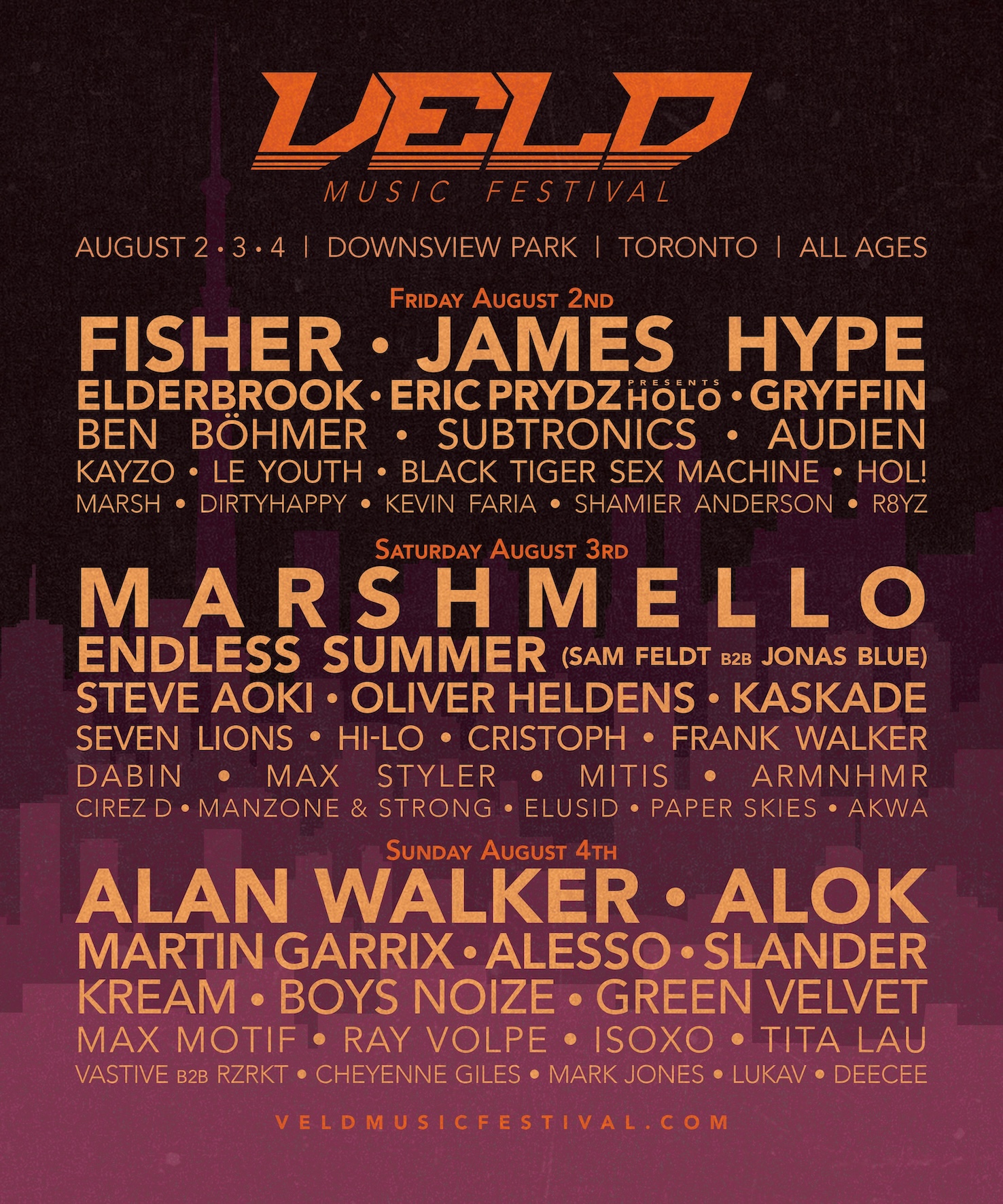 A poster for VELD Music Festival shows all of the performing artists.